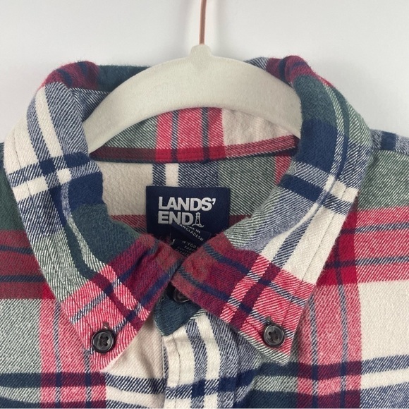 Lands' End Men's Flannel Button Up Plaid Shirt Standard Fit 100% Cotton Soft L - Picture 2 of 13